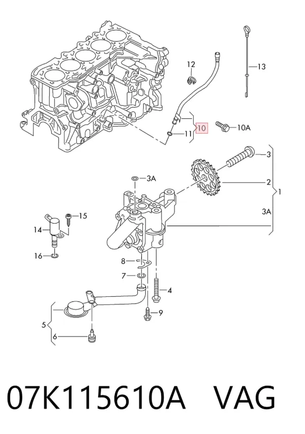 Guía de la varilla de nivel de aceite del motor 07K115610A VAG