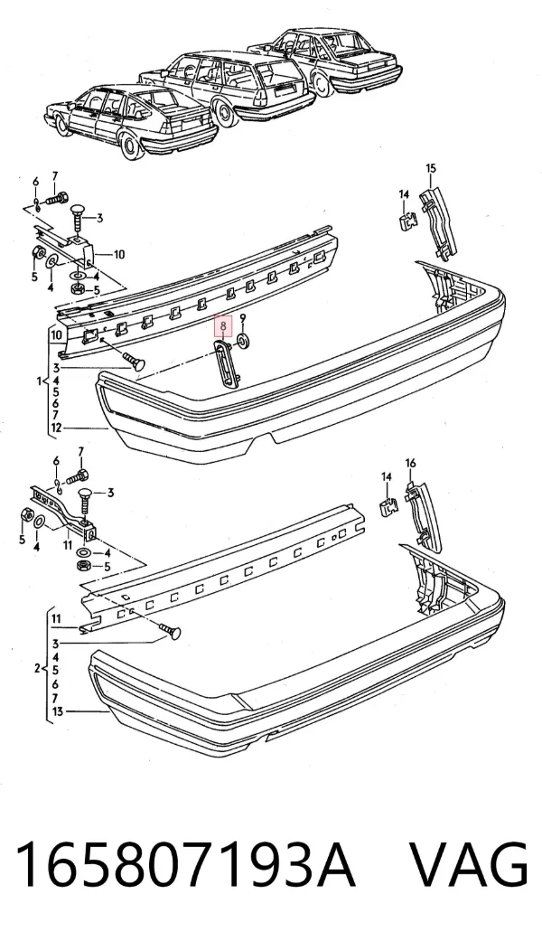 Soporte exterior de parachoques trasero 165807193A VAG