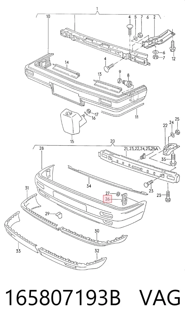 Soporte de parachoques delantero 165807193B VAG