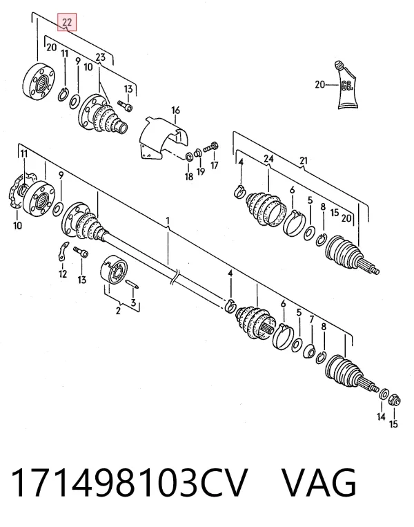 Junta homocinética interna delantera 171498103CV VAG