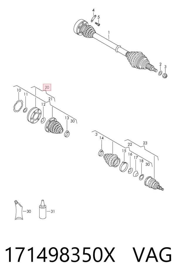Junta homocinética interna delantera 171498350X VAG