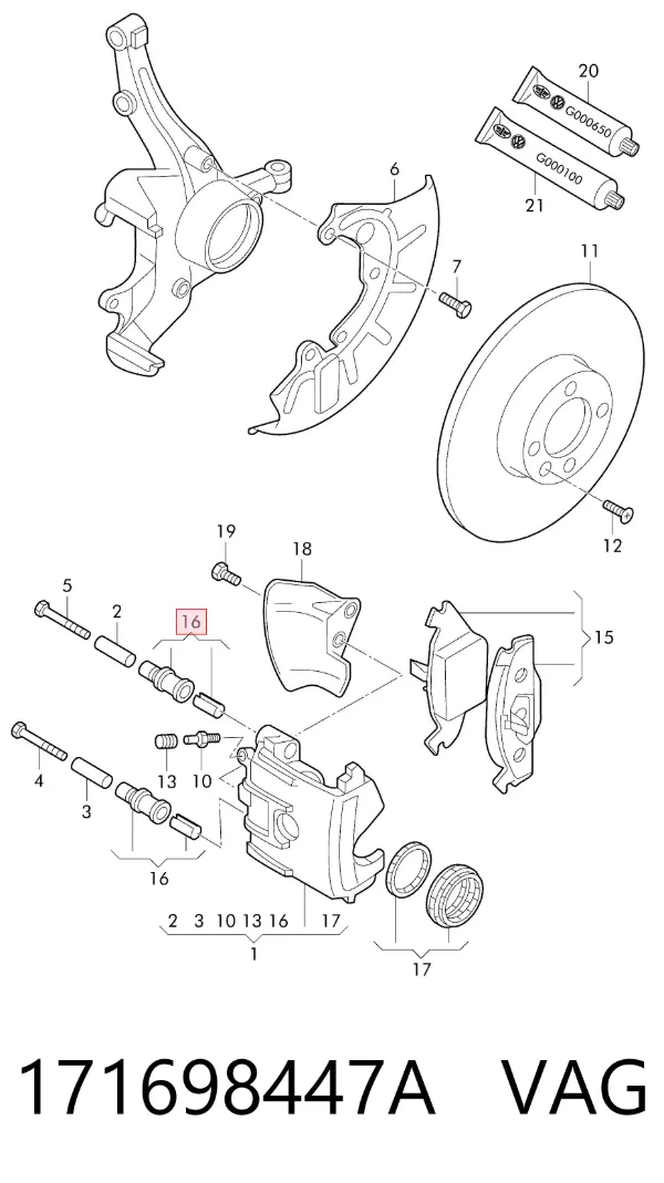 Kit de reparación de pinzas de freno 171698447A VAG