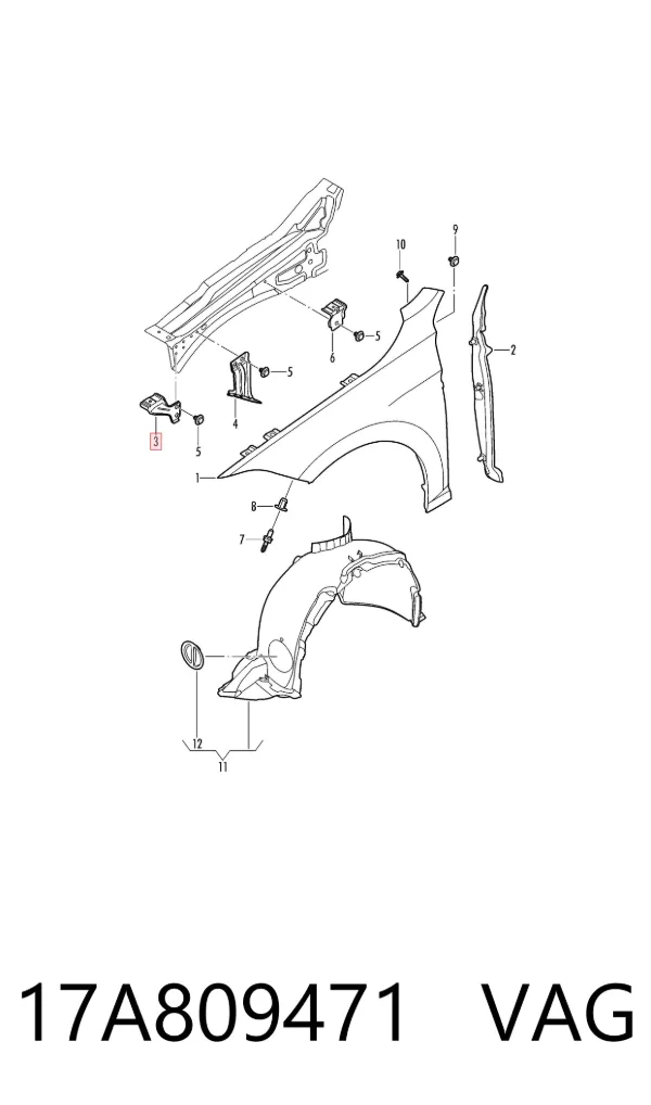 Soporte delantero izquierdo para aleta delantera 17A809471 VAG