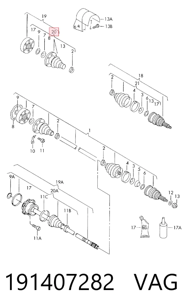 Fuelle, junta homocinética interior derecha delantera 191407282 VAG