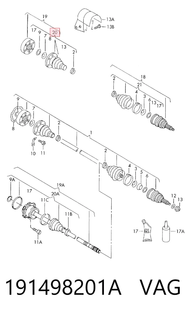 Fuelle de semieje delantero interior 191498201A VAG