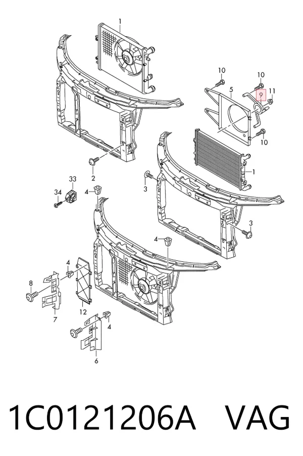 Ventilador de radiador 1C0121206A VAG