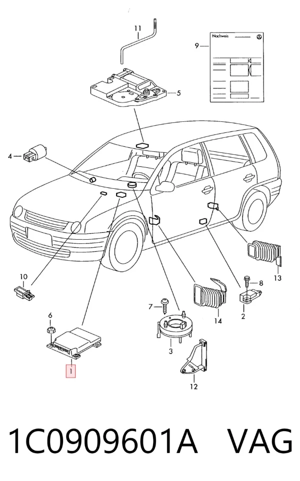 Módulo de control de airbag 1C0909601A VAG