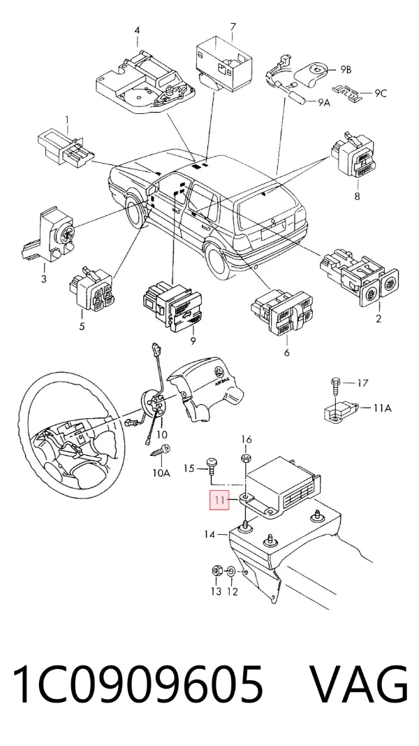 Módulo de control de airbag 1C0909605 VAG