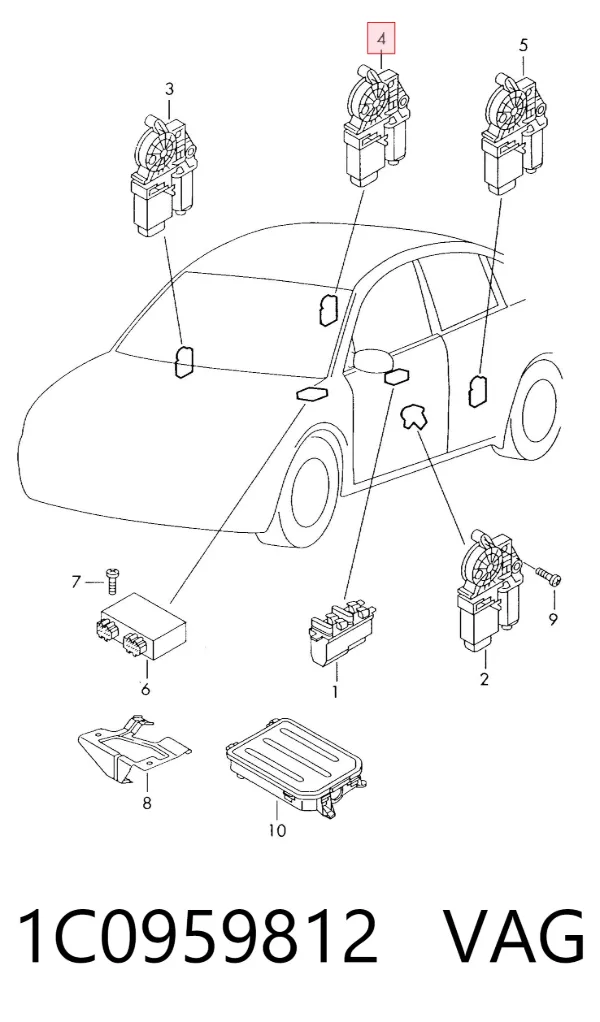 Motor del elevalunas de la puerta trasera derecha 1C0959812 VAG