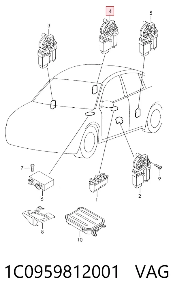 Motor del elevalunas de la puerta trasera derecha 1C0959812001 VAG