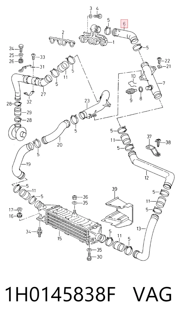 Tubo intercooler 1H0145838F VAG