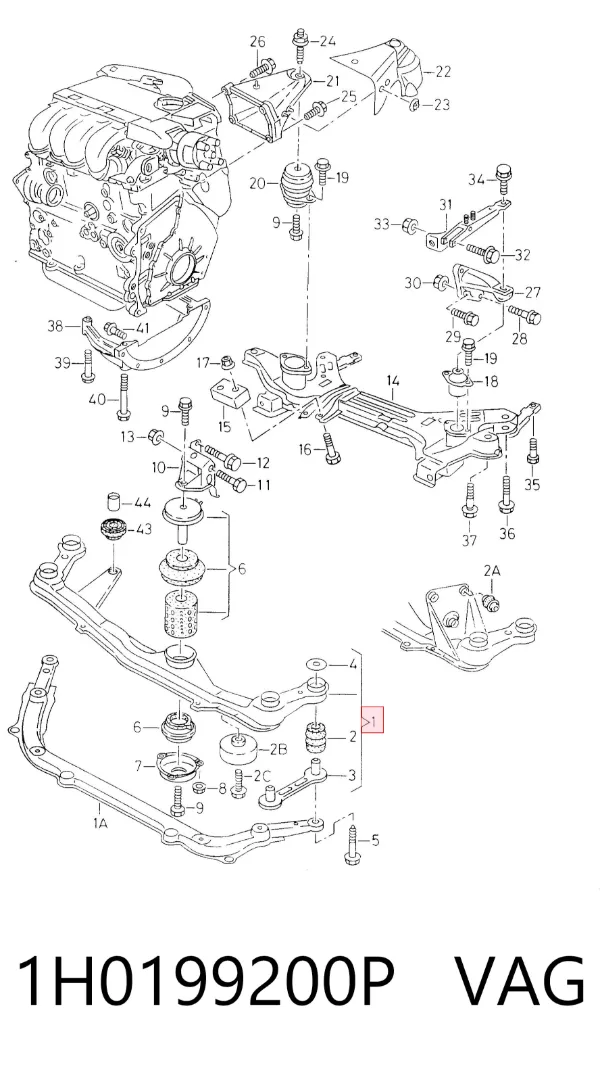 Subchasis delantero soporte motor delantero 1H0199200P VAG