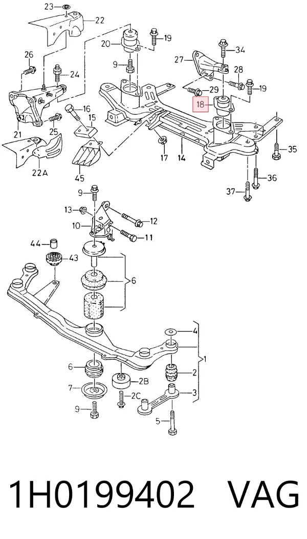 Soporte izquierdo del motor 1H0199402 VAG