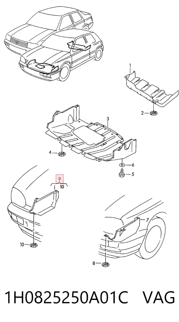 Protección derecha del motor 1H0825250A01C VAG