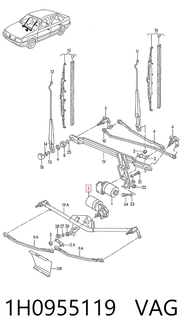Motor limpiaparabrisas 1H0955119 VAG
