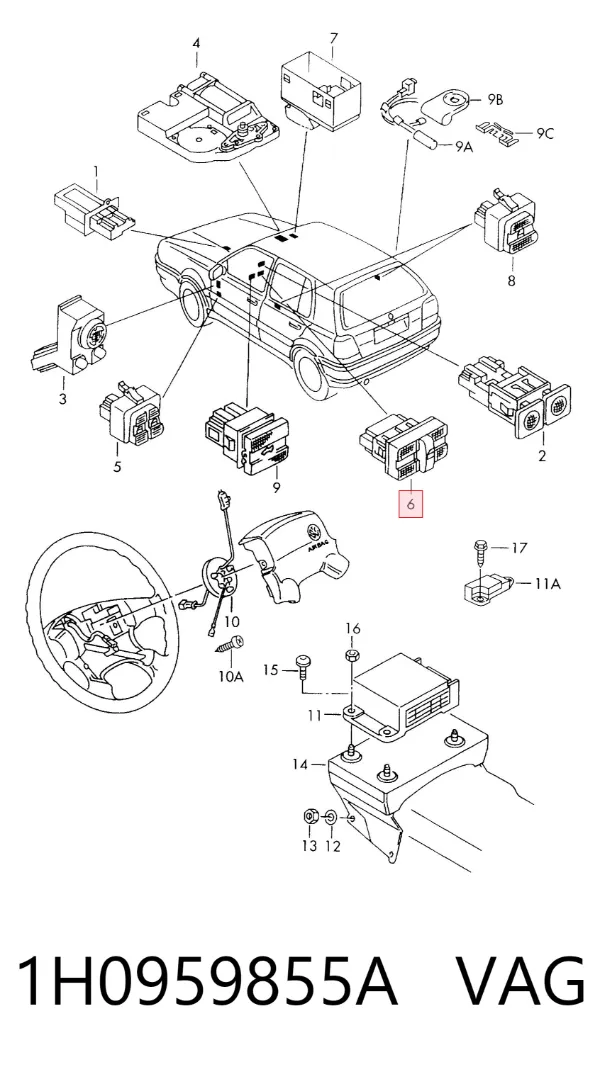 Botón de encendido del motor del elevalunas de la consola central 1H0959855A VAG