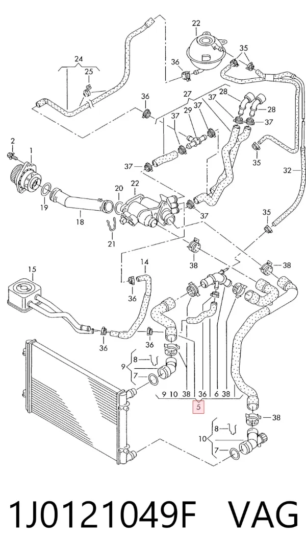 Manguera inferior del radiador 1J0121049F VAG