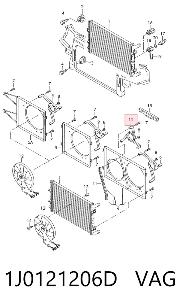 Soporte del motor del ventilador de refrigeración en el difusor 1J0121206D VAG