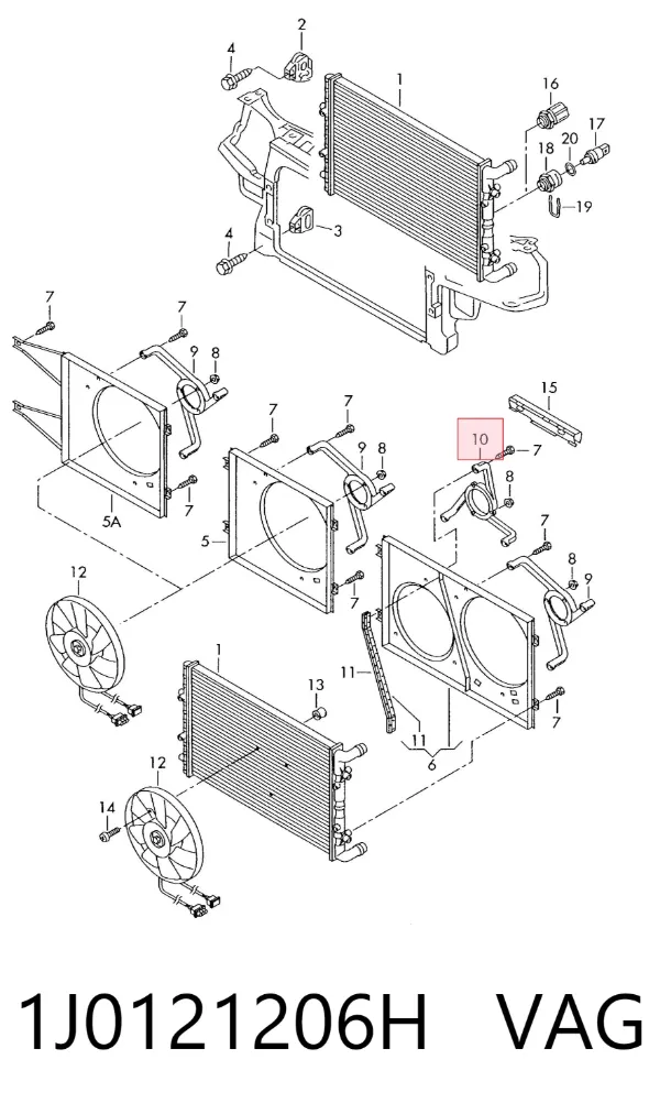 Soporte del motor del ventilador de refrigeración en el difusor 1J0121206H VAG
