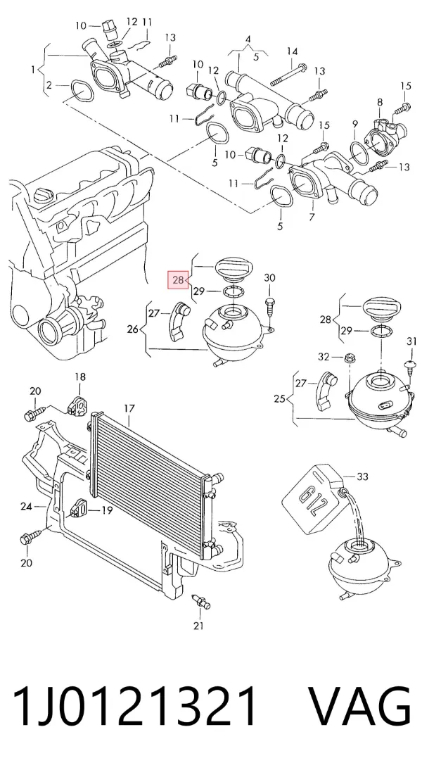 Tapón depósito de refrigerante 1J0121321 VAG