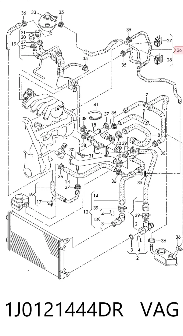 Manguera radiador 1J0121444DR VAG