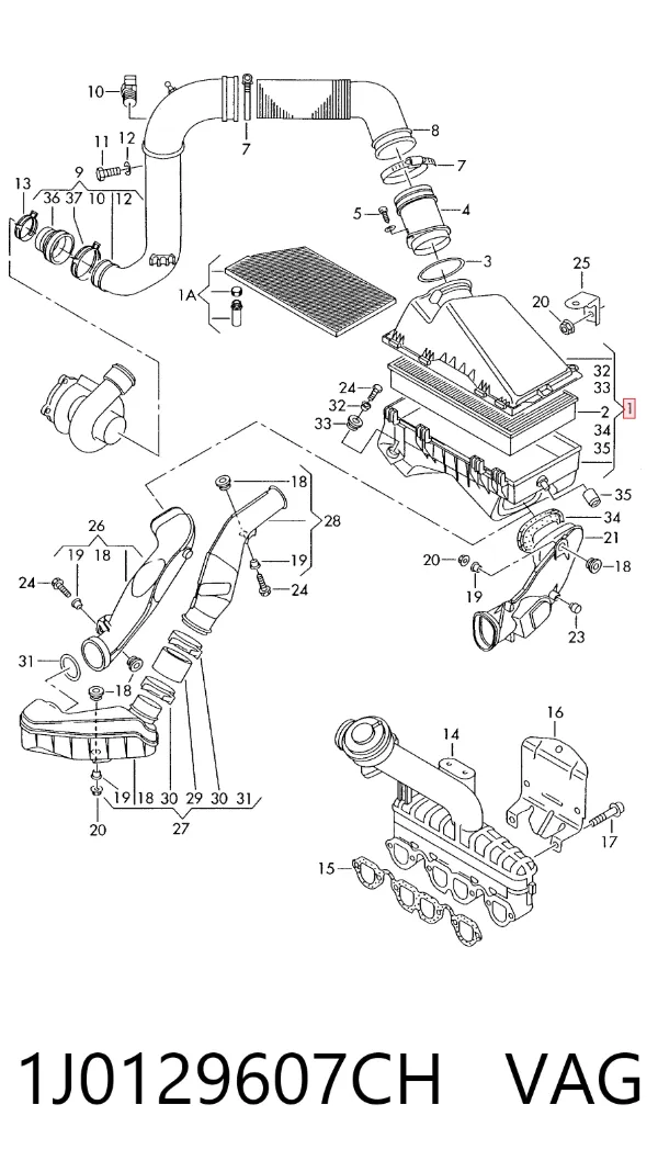 Caja del filtro de aire 1J0129607CH VAG