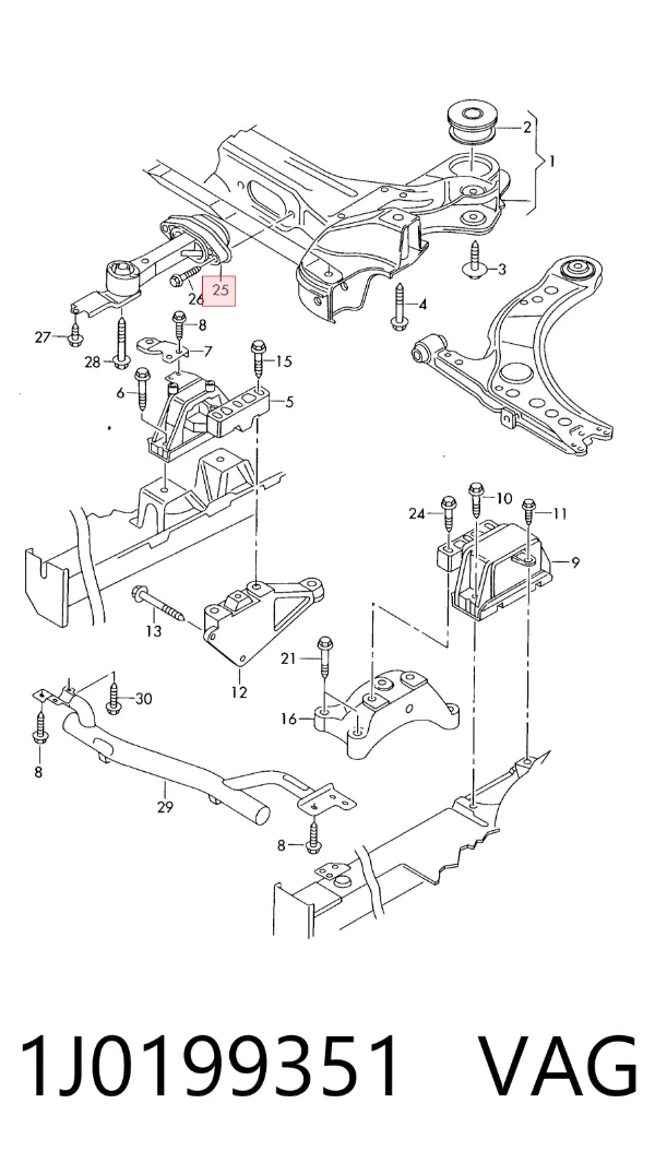 Soporte de motor trasero 1J0199351 VAG