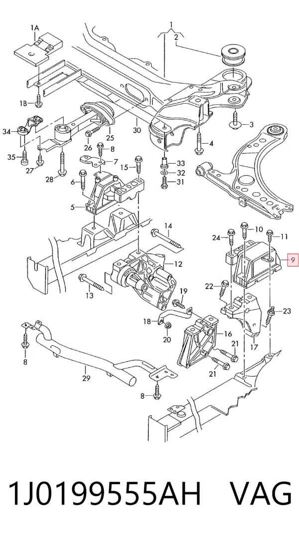 Soporte izquierdo del motor 1J0199555AH VAG