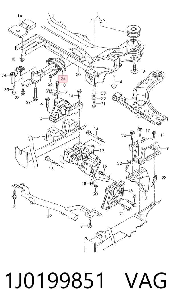 Soporte de motor trasero 1J0199851 VAG