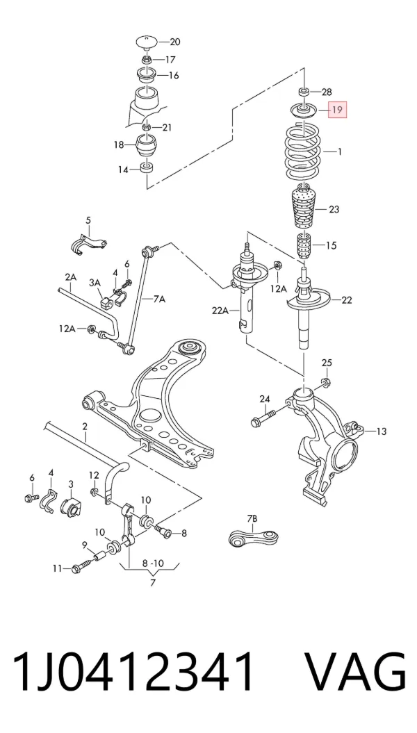Aislador de resorte delantero superior 1J0412341 VAG