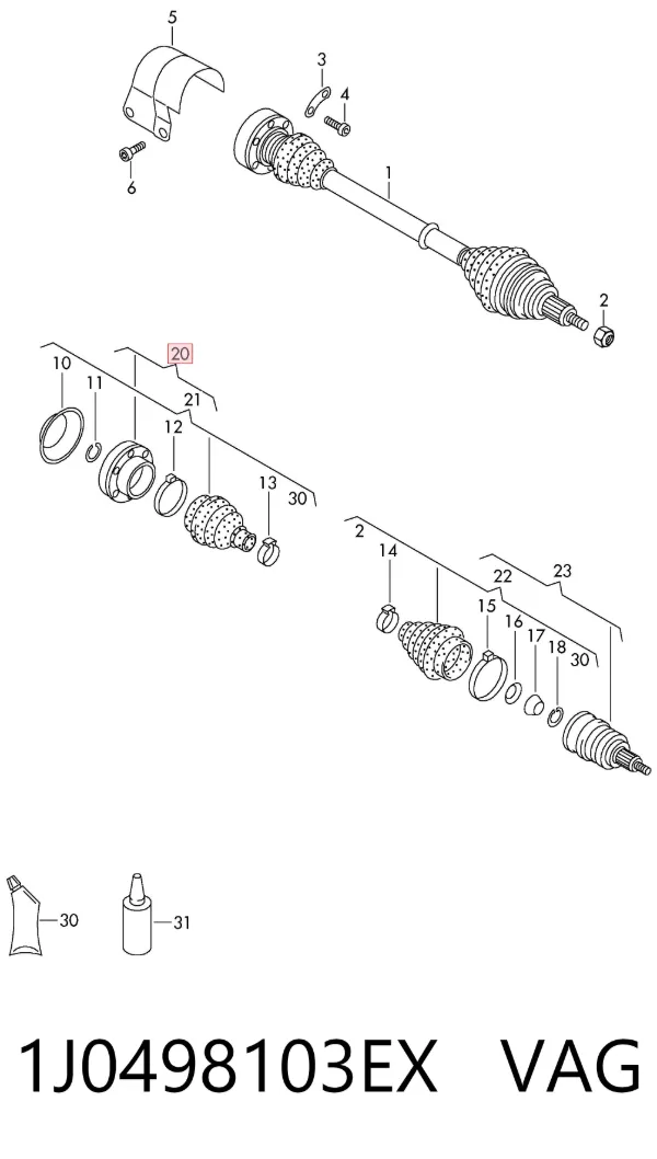 Junta homocinética interna delantera 1J0498103EX VAG