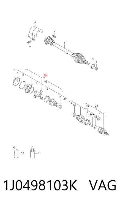Junta homocinética interna delantera VAG 1J0498103K