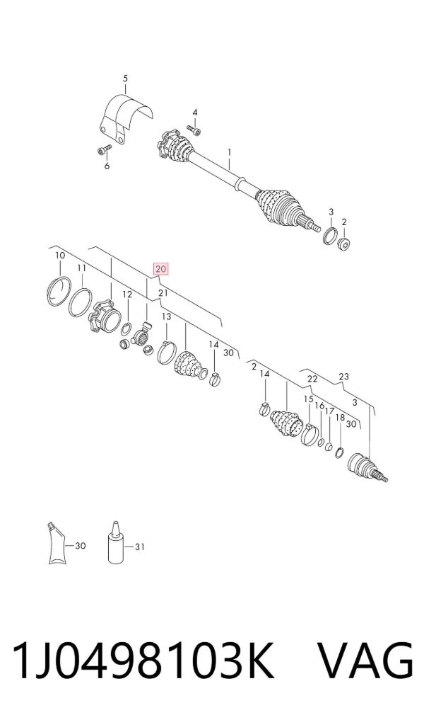 Junta homocinética interna delantera 1J0498103K VAG