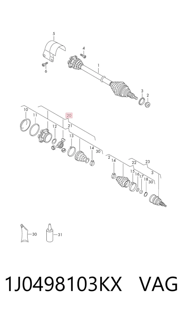 Junta homocinética interna delantera 1J0498103KX VAG