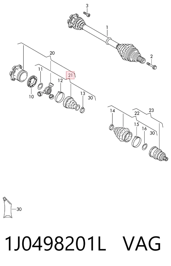 Fuelle de semieje delantero interior 1J0498201L VAG