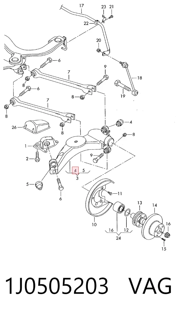 Buje exterior del brazo transversal trasero 1J0505203 VAG