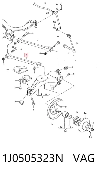 Brazo transversal de suspensión trasera VAG 1J0505323N