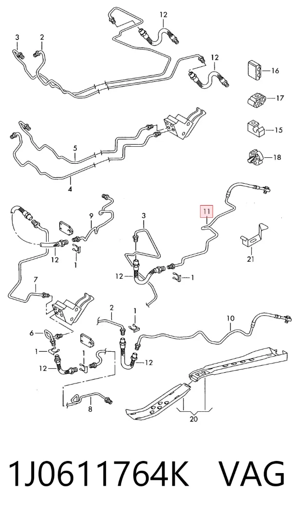 Latiguillos de freno trasero derecho 1J0611764K VAG