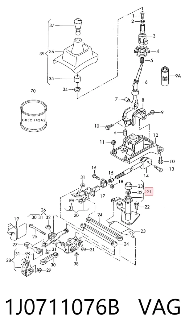 Soporte de la palanca selectora de la caja de cambios 1J0711076B VAG