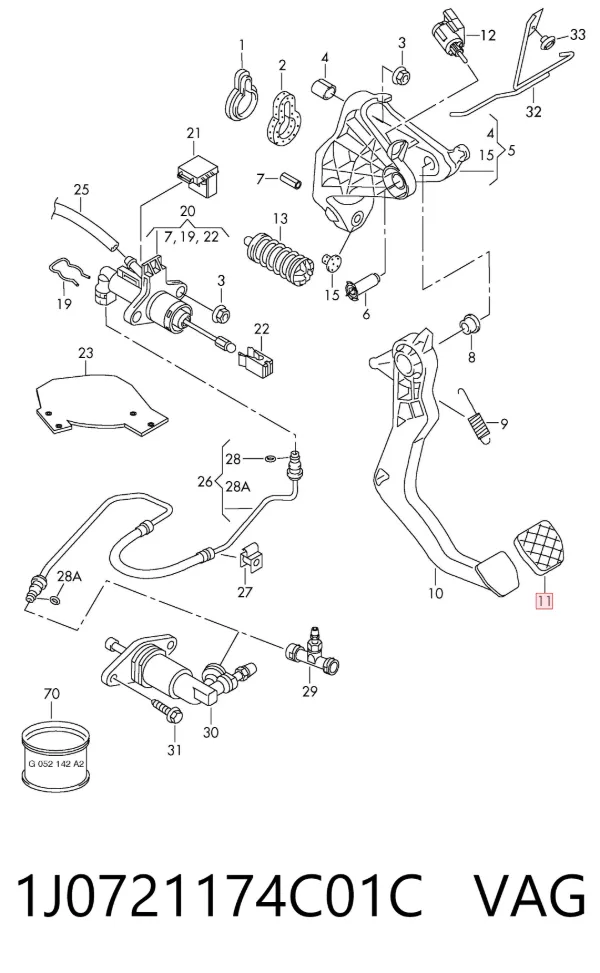 Cubierta del pedal de embrague 1J0721174C01C VAG
