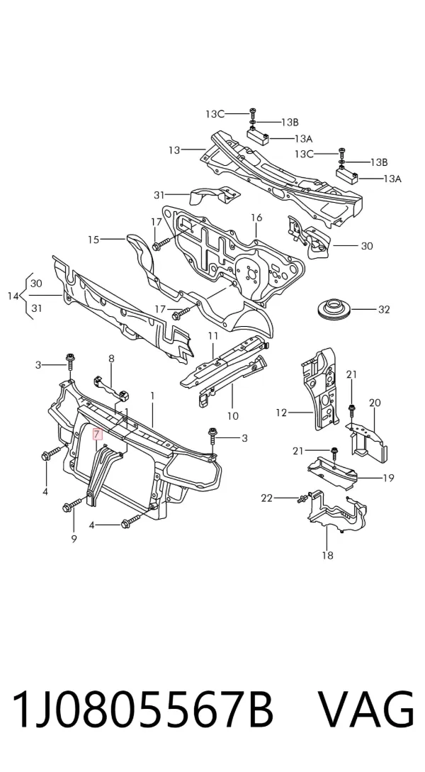Soporte de radiador superior 1J0805567B VAG
