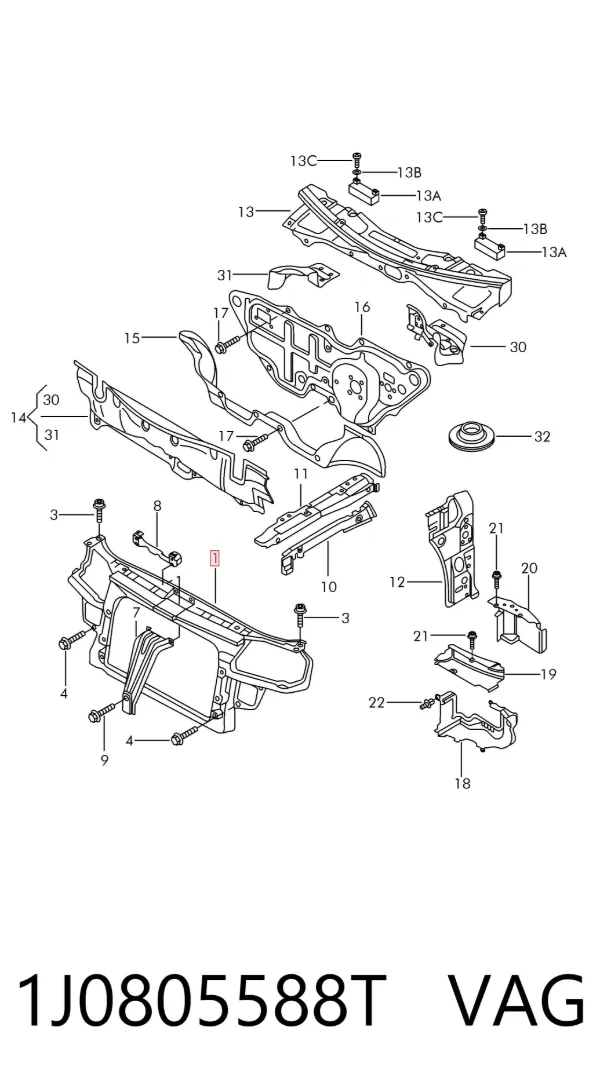 Soporte de radiador 1J0805588T VAG