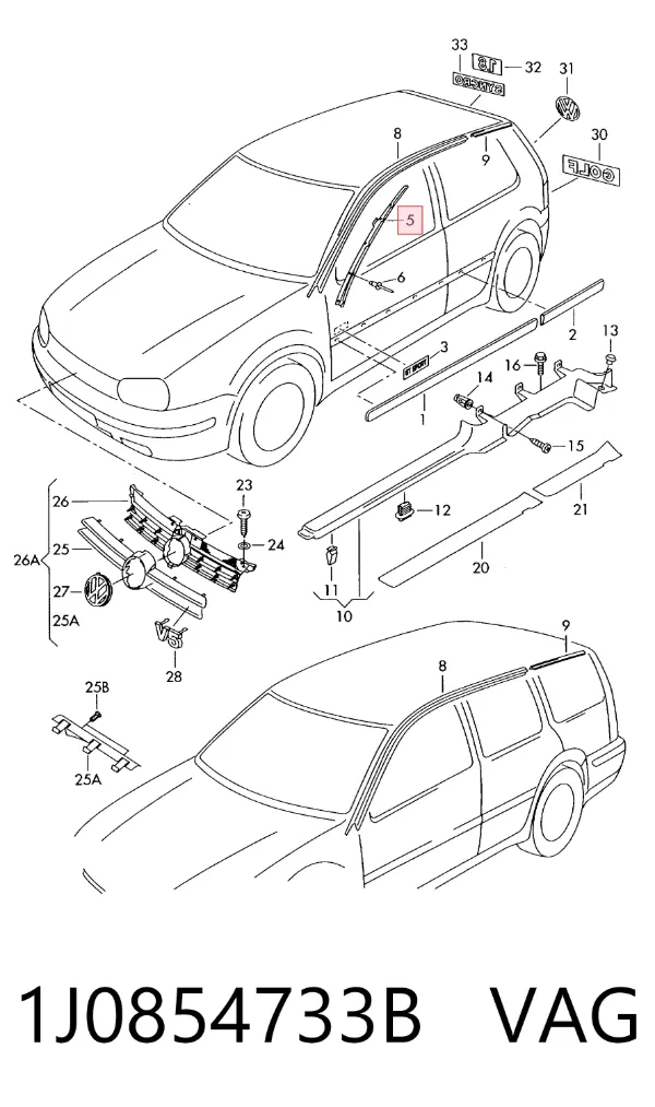 Moldura exterior del pilar delantero izquierdo 1J0854733B VAG