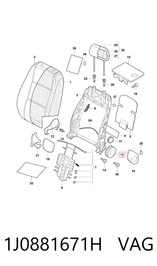 Perilla de ajuste del respaldo del asiento 1J0881671H VAG