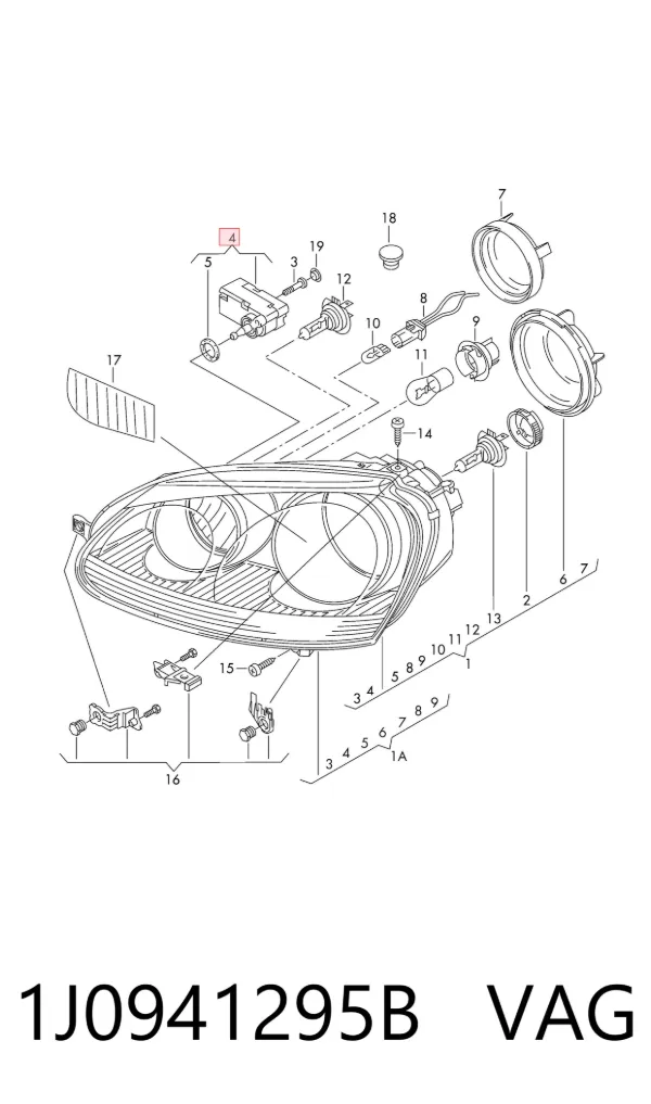 Motor regulador de faros 1J0941295B VAG