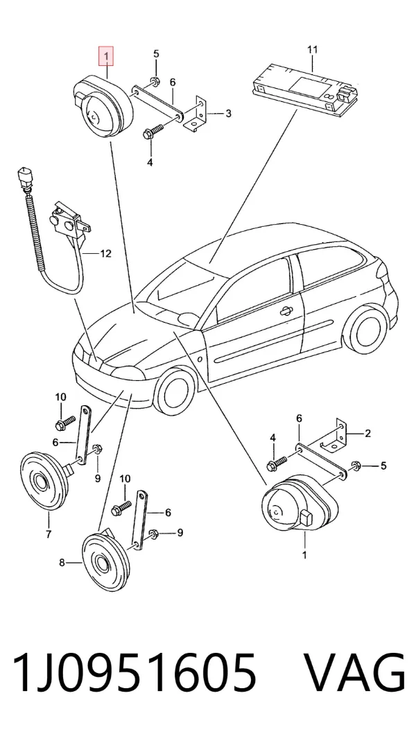 Sirena de alarma antirrobo 1J0951605 VAG