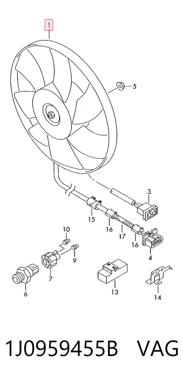 Ventilador del motor 1J0959455B VAG