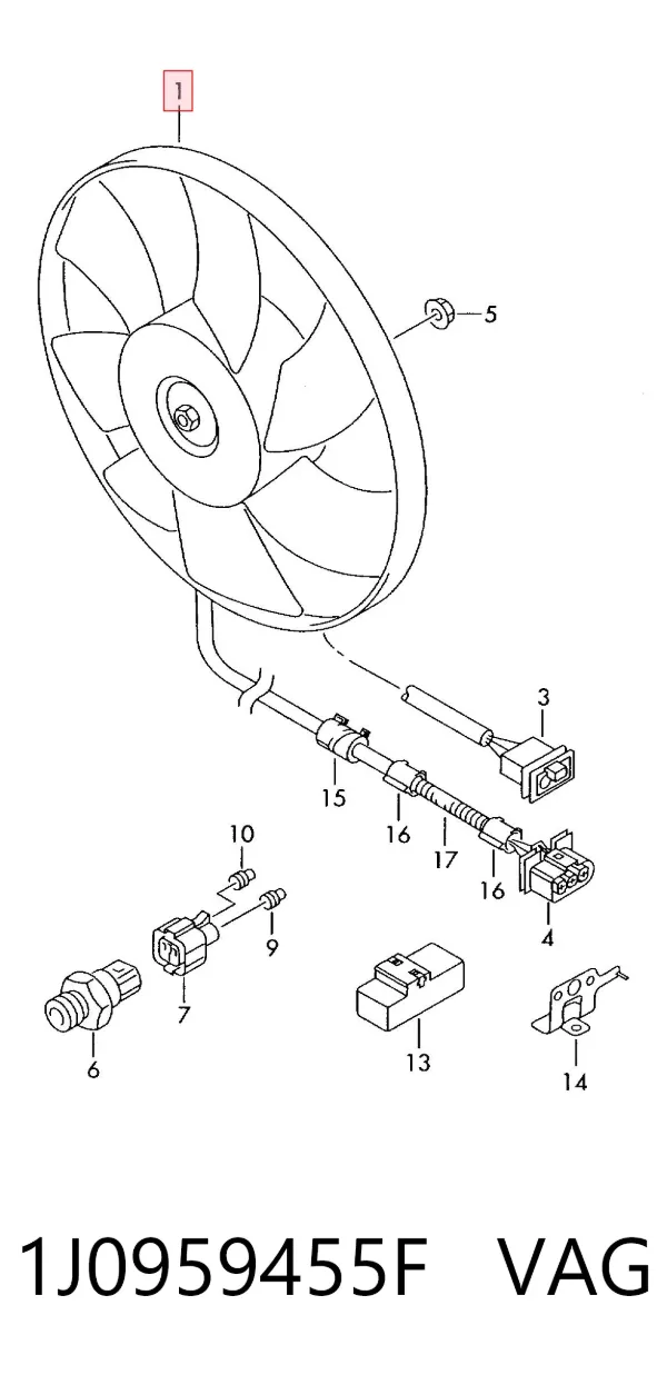 Ventilador del motor 1J0959455F VAG