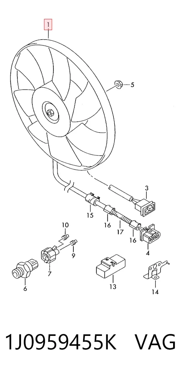 Ventilador del motor 1J0959455K VAG