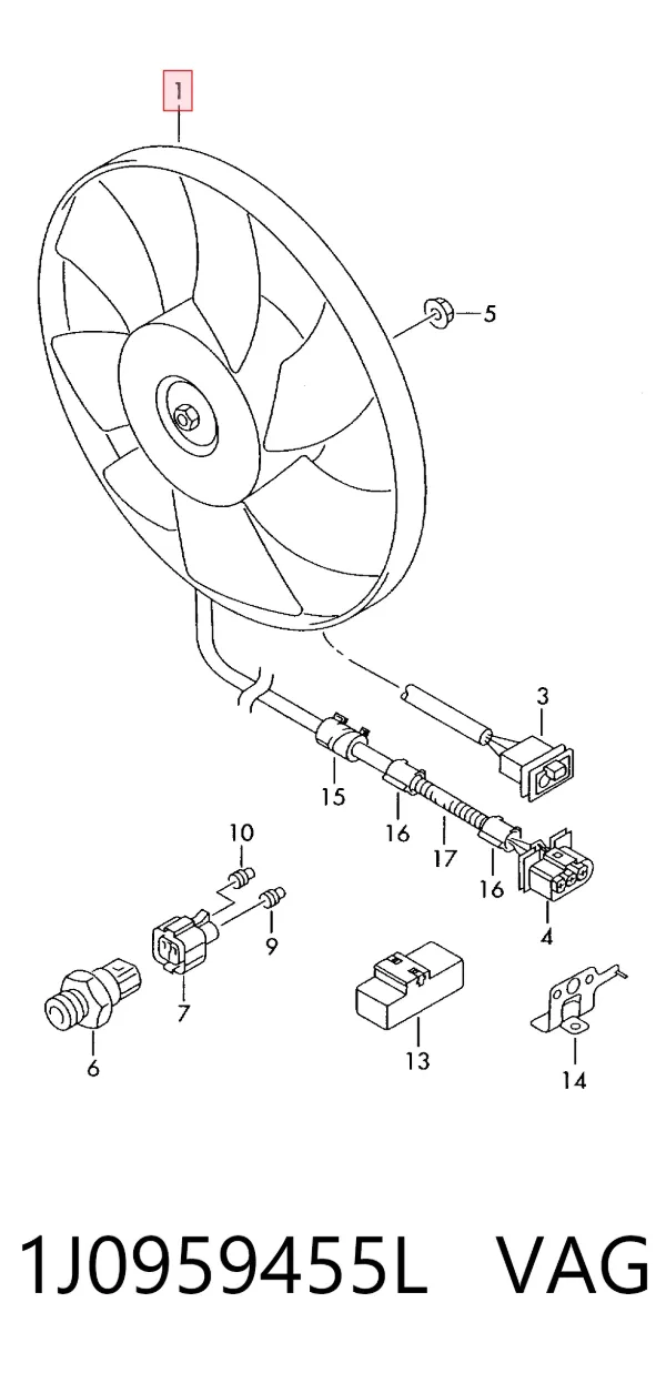Ventilador del motor 1J0959455L VAG